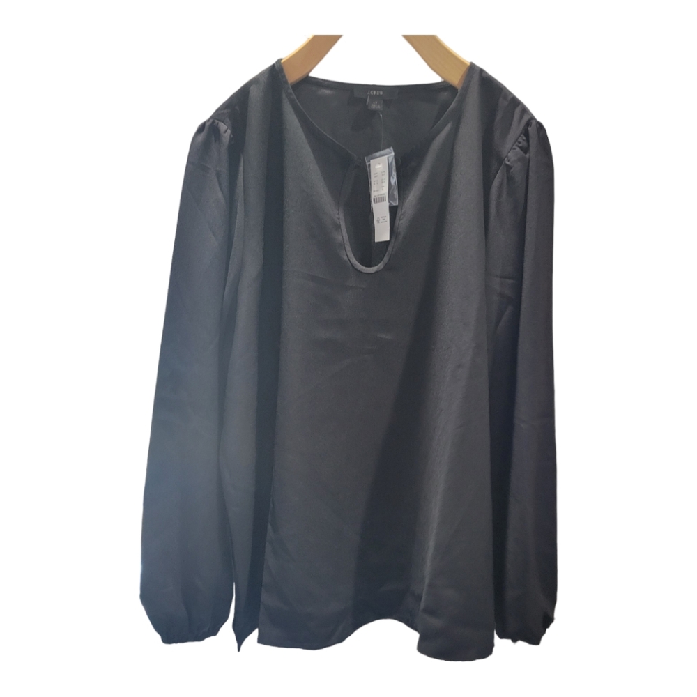 J. Crew Keyhole Long Sleeve‎ Blouse Black Size Large Tall NWT